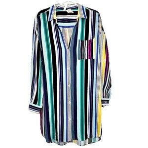 Anne Cole Striped Tunic Cover Up XXL Rayon Beach Resort Button Shirt